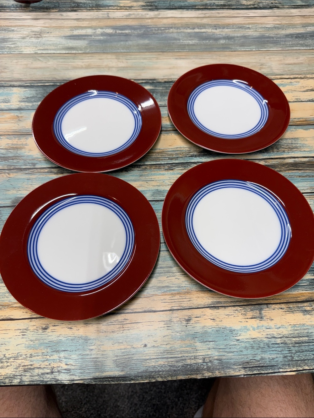 Set of 4 Vintage 1978 Fitz & Floyd "Circa" Blue & Cinnabar Bread & Butter Plates